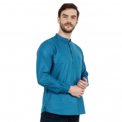 Mens Peacock Blue Short Kurta